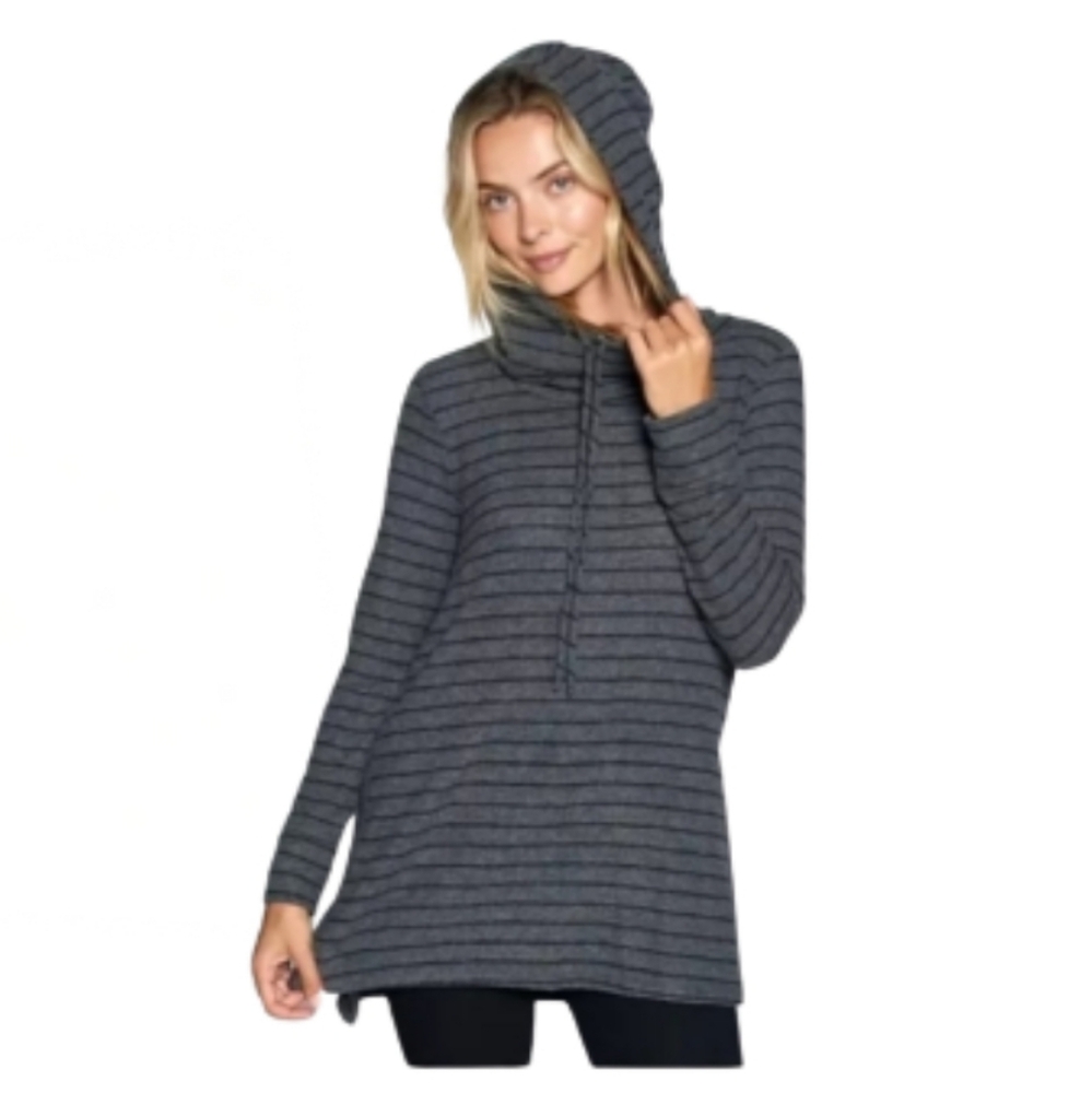 Renee C. Striped Womens Size Small Super Soft Cozy Cowl Neck Hoodie Sweater